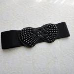 1920s black beaded bow belt