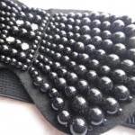 1920s black beaded bow belt