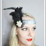 1920s black feather silver ..