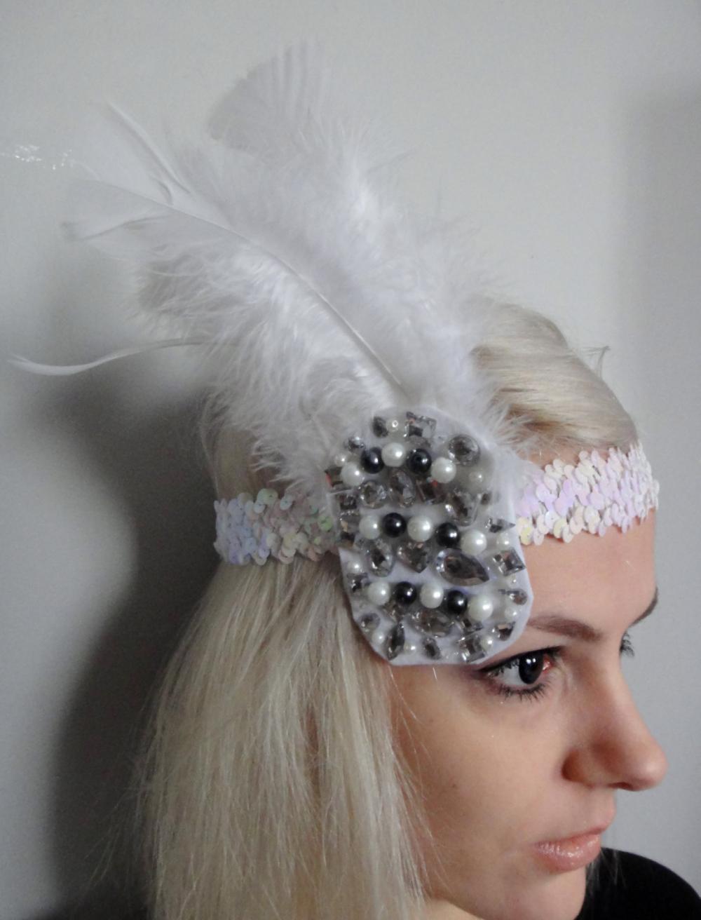 White Feather Headband 1920s