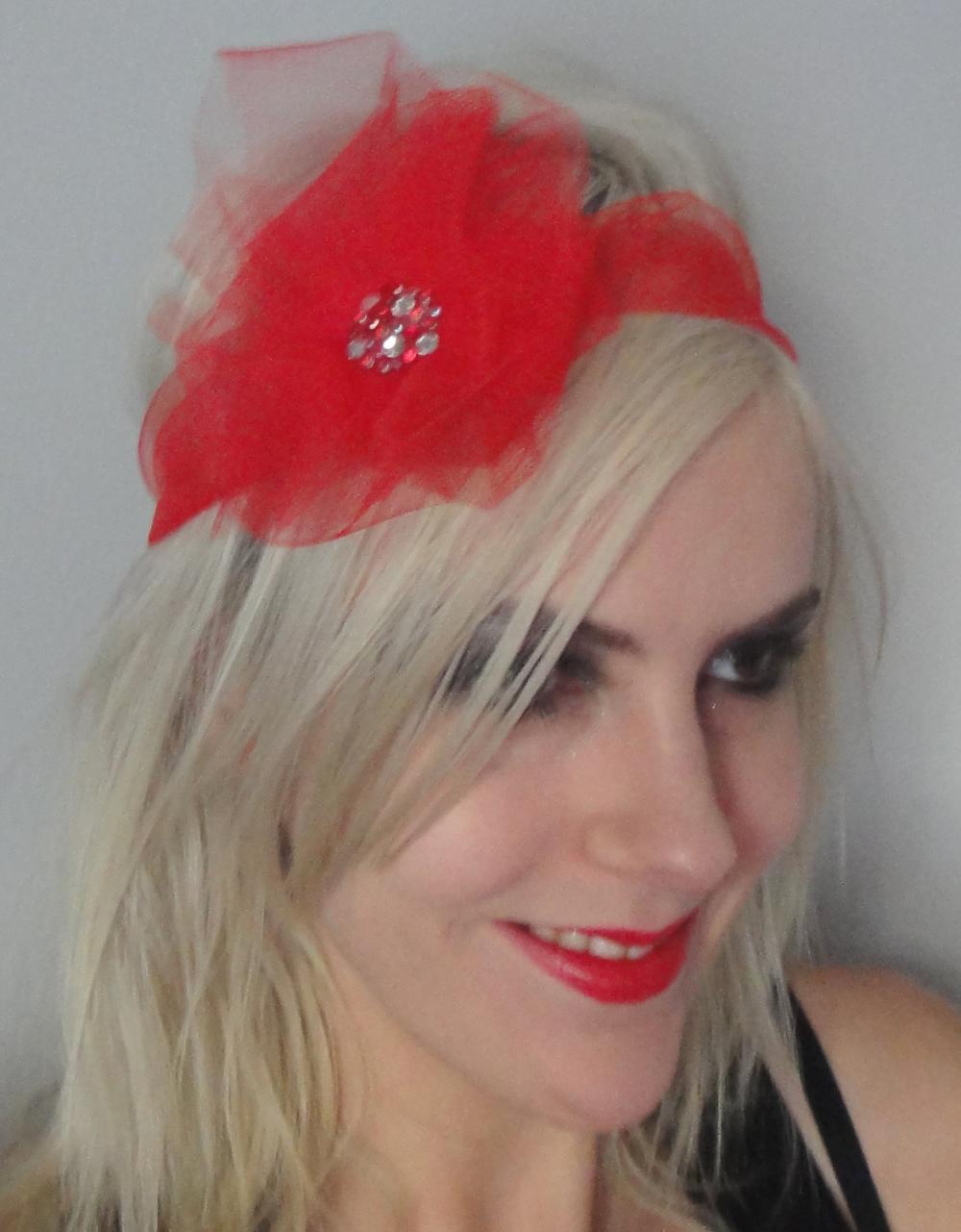 SALE 1920s red tulle flapper headband