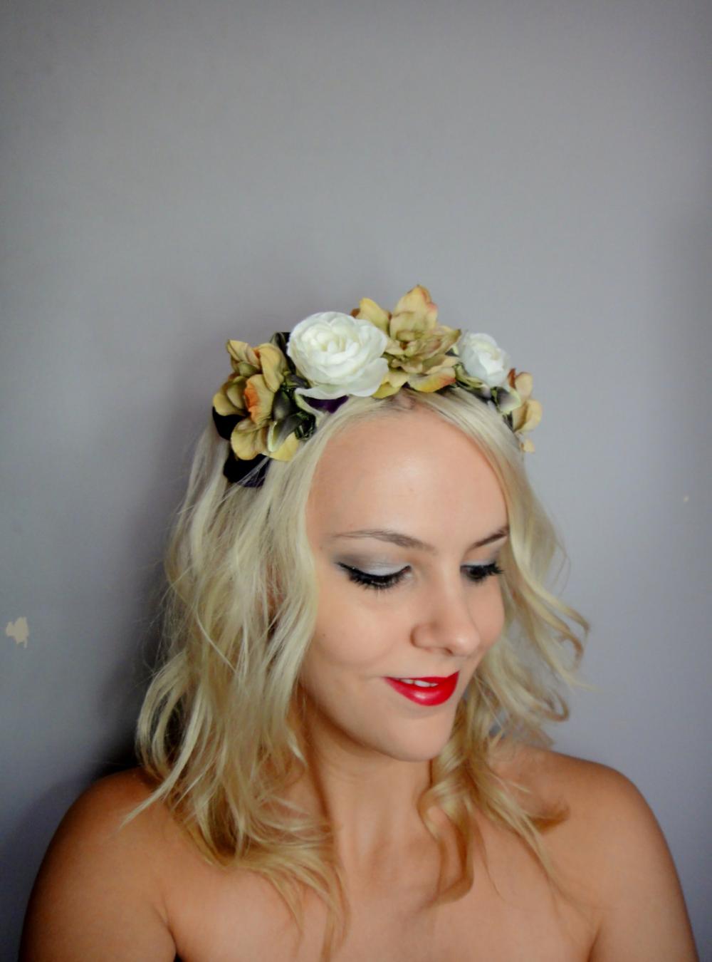 White and beige Blossom Headband
