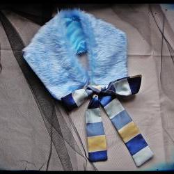 Powder Blue faux fur collar 1920s pin up dress up girls womens
