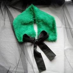 Emerald green faux fur collar 1920s pin up dress up girls womens