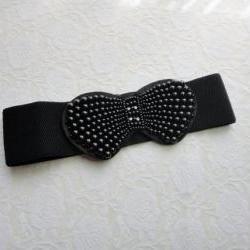 1920s black beaded bow belt