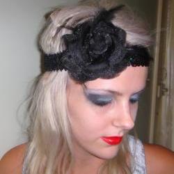 1920s black rose flapper headband