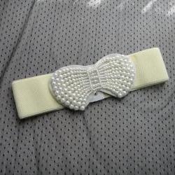 1920s white beaded bow belt