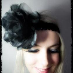 1920s black large flower flapper headband races