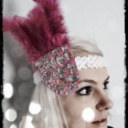 1920s Hot Pink Gemstone Headband